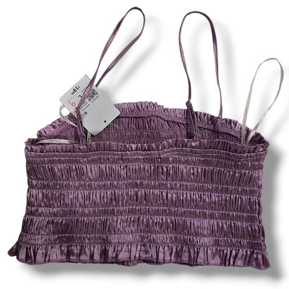 Forever 21 women's Smocked Satin Cropped Cami tank top large - Picture 3 of 8